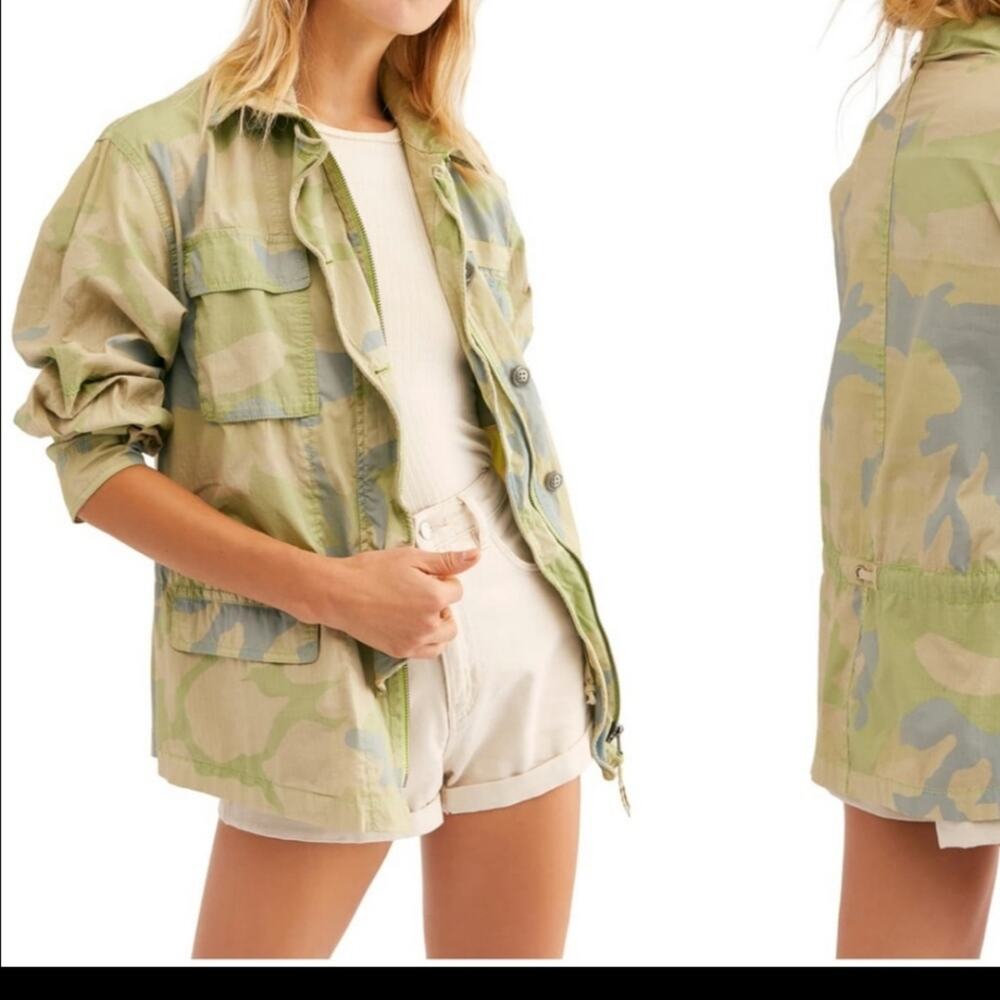 Free People Lime Combo Camo Utility Jacket S